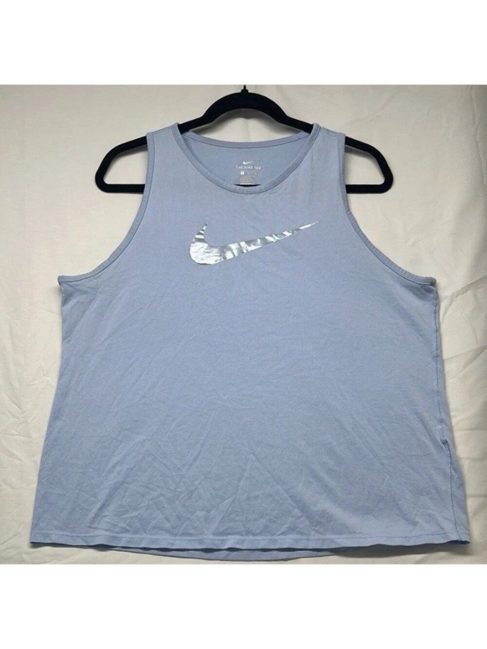 Nike Tank Top Mens Large Light Blue Dri-FIT Athletic Cut Metallic Swoosh Logo